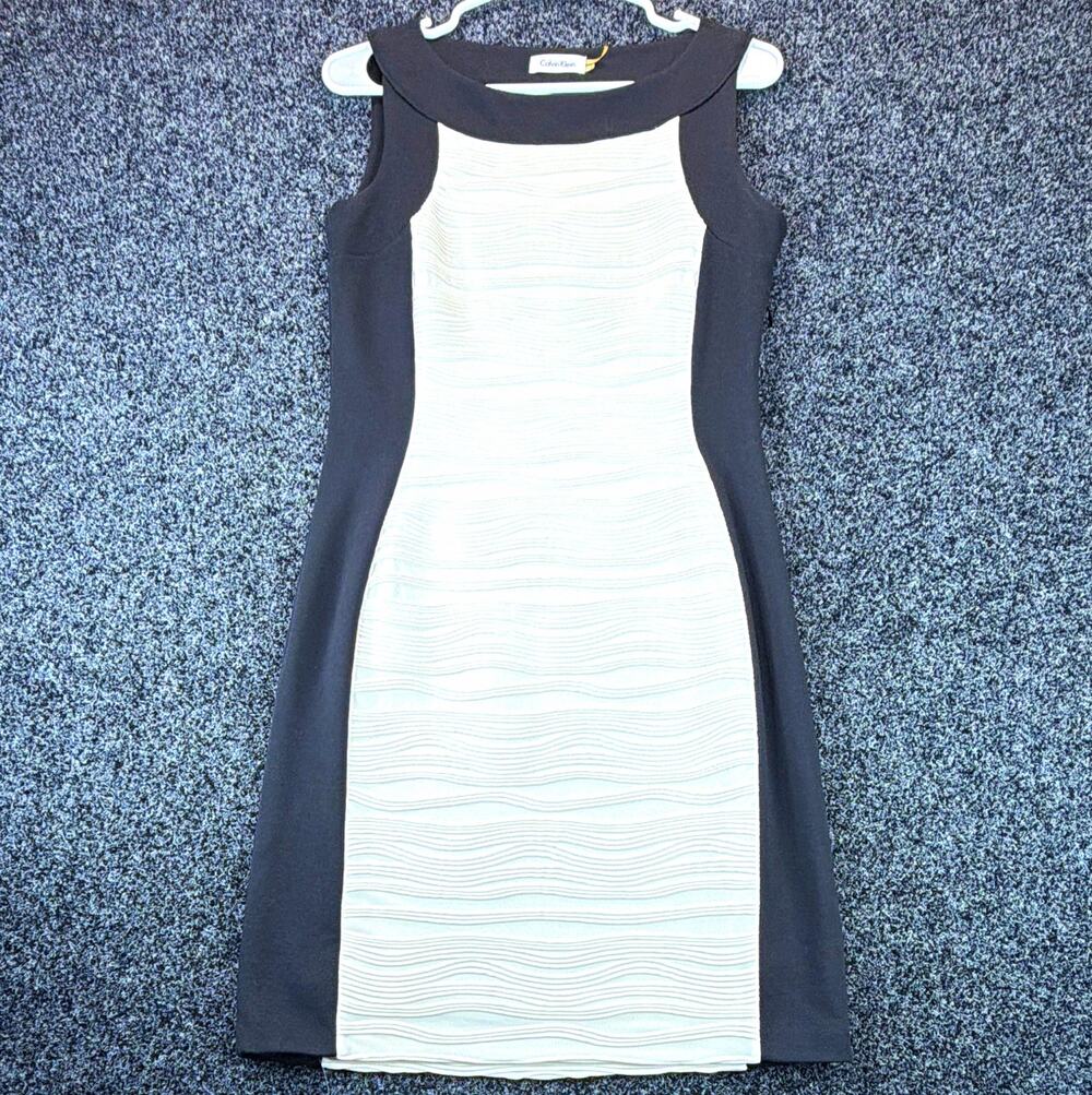 Calvin Klein Women's Black White Colorblock Textured Knit Sheath Dress 6